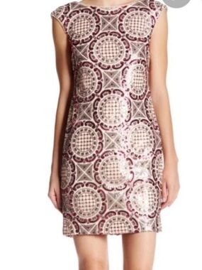 Nicole Miller Pink & Cream Geometric Sequin Shift Dress size 10